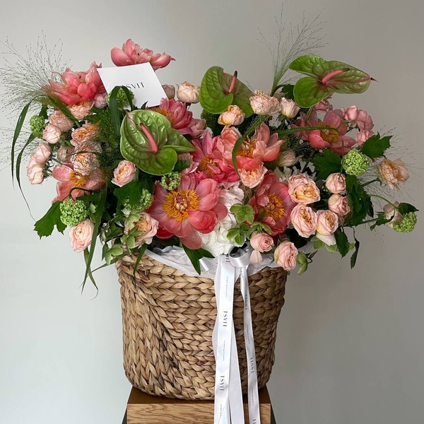 Large floral arrangement in a basket